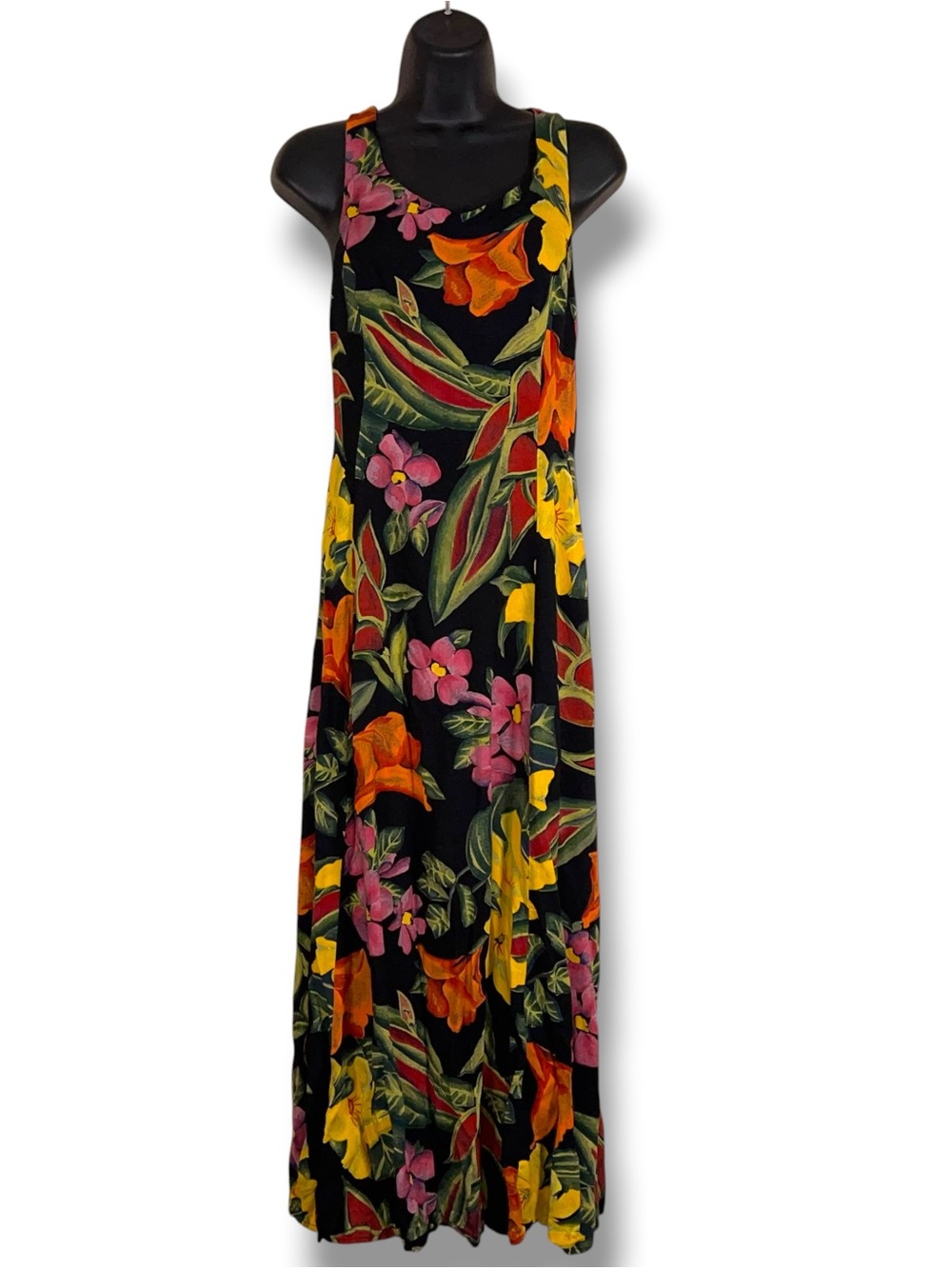 Vintage Size 5 Juniors Byer Too Tropical Floral Maxi Dress Rockabilly Tiki Pinup